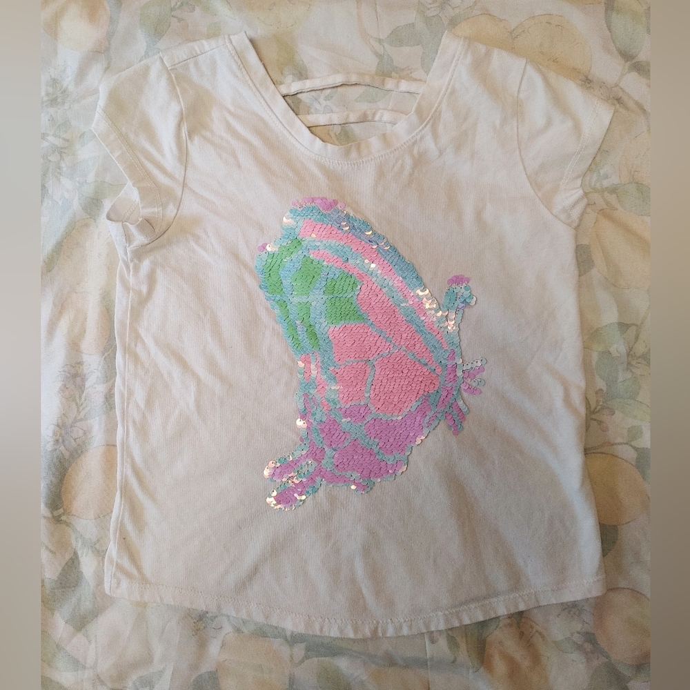 PLACE Color Changing Butterfly Sequin Top Size Girls Medium